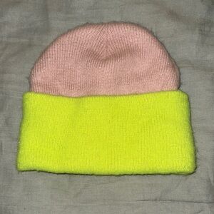 Steve Madden Pink and Yellow Beanie
